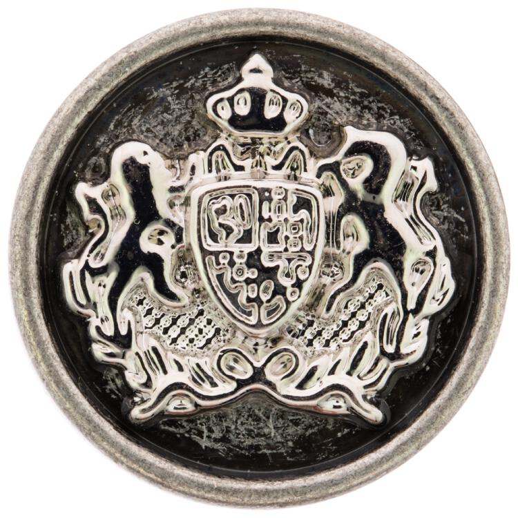 Metallknopf in Altsilber mit Wappen-Einsatz in Silber 15mm