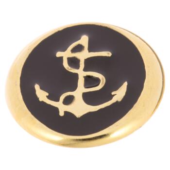 Maritimer Metallknopf in Schwarz-Gold  mit Anker-Motiv