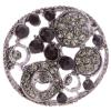 Zierknopf aus Metall besetzt mit schwarzen und grauen Strasssteinen
