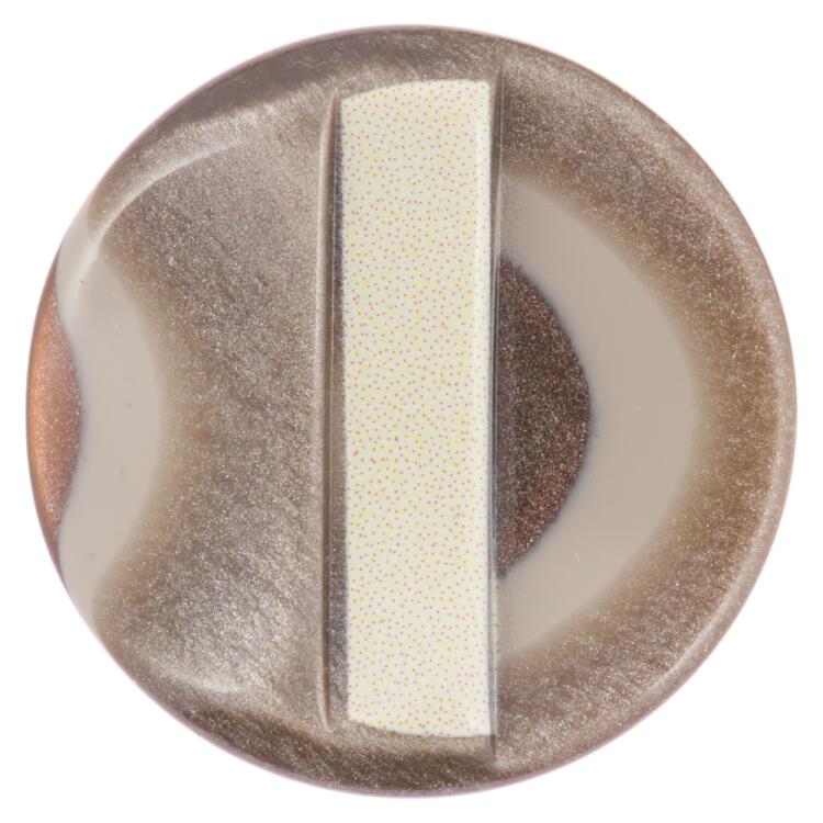 Designerknopf aus Kunststoff in Perlmuttoptik Braun mit Streifen in Beige 15mm