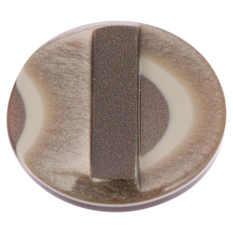 Designerknopf aus Kunststoff in Perlmuttoptik Braun mit Streifen in Dunkelbraun 15mm