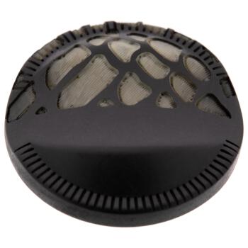Designerknopf aus Kunststoff in Grau-Schwarz mit 3D Lasermuster