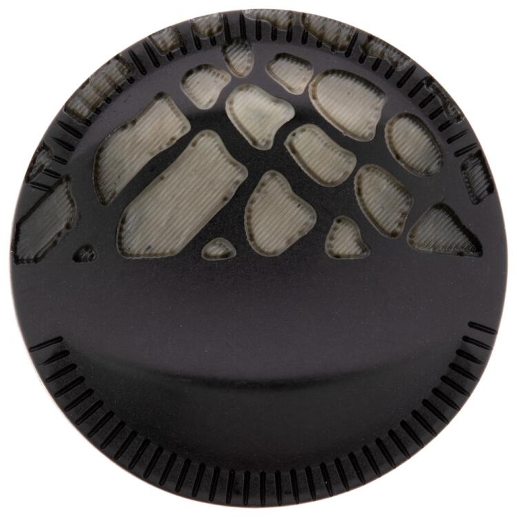 Designerknopf aus Kunststoff in Grau-Schwarz mit 3D Lasermuster 28mm