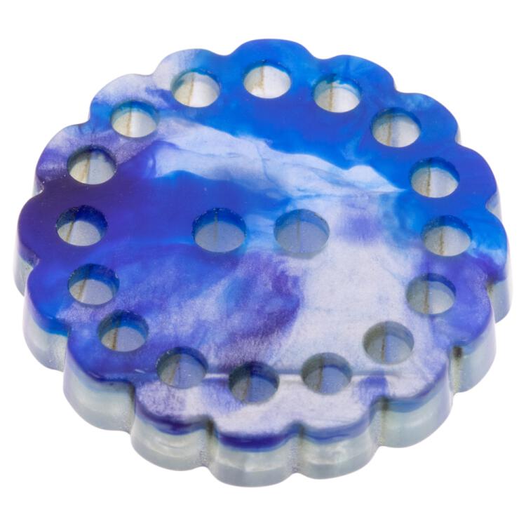 Kunststoffknopf in Perlmuttoptik mit Zierrand und schönem Farbverlauf in Blau 18mm