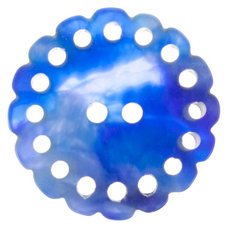 Kunststoffknopf in Perlmuttoptik mit Zierrand und schönem Farbverlauf in Blau 18mm