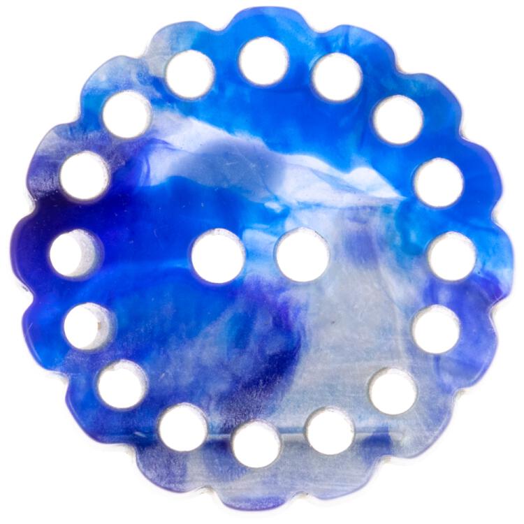 Kunststoffknopf in Perlmuttoptik mit Zierrand und schönem Farbverlauf in Blau 28mm