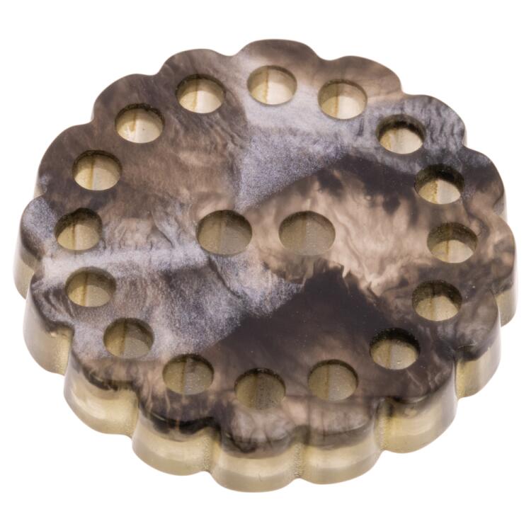 Kunststoffknopf in Perlmuttoptik mit Zierrand und schönem Farbverlauf in Grau 28mm