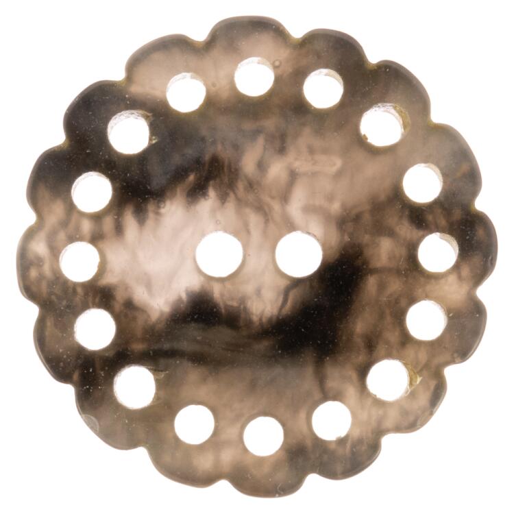 Kunststoffknopf in Perlmuttoptik mit Zierrand und schönem Farbverlauf in Grau 28mm