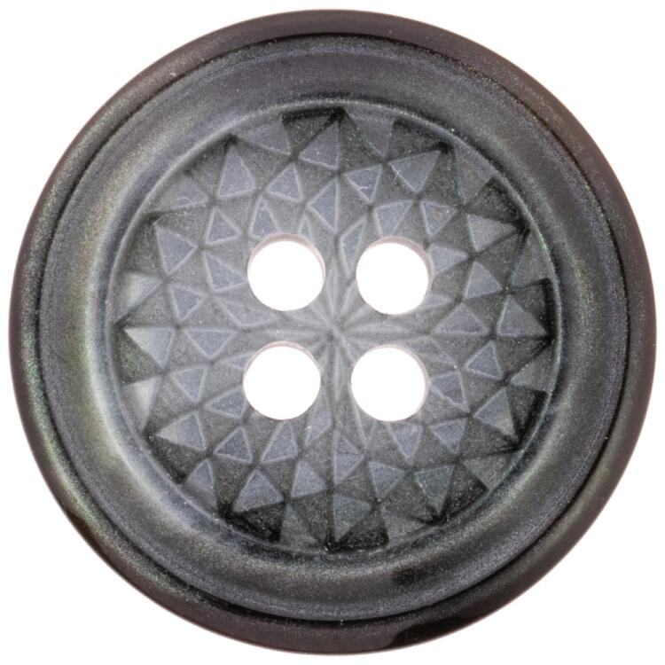 Kunststoffknopf mit geometrischer Lasergravur, Perlmuttimitat Tahiti Muschel in Grau 15mm