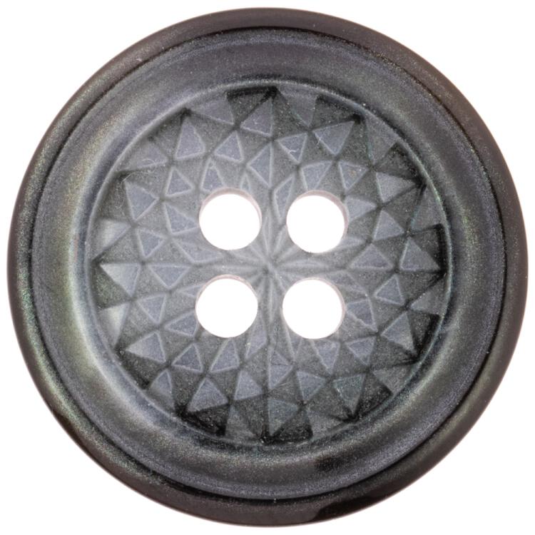 Kunststoffknopf mit geometrischer Lasergravur, Perlmuttimitat Tahiti Muschel in Grau 23mm