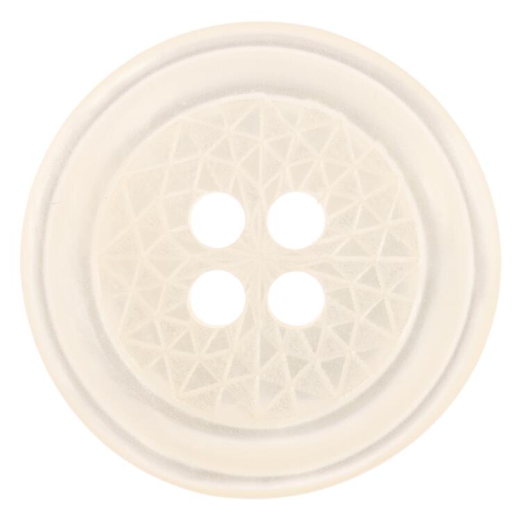 Kunststoffknopf mit geometrischer Lasergravur, Perlmuttimitat Mother of Perl in Weiß 15mm