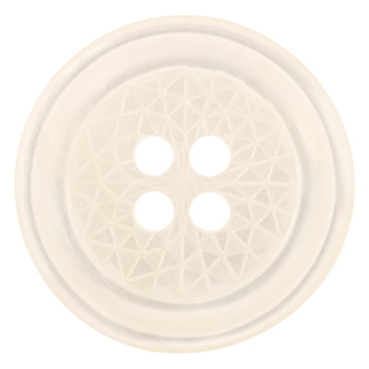 Kunststoffknopf mit geometrischer Lasergravur, Perlmuttimitat Mother of Perl in Weiß 23mm