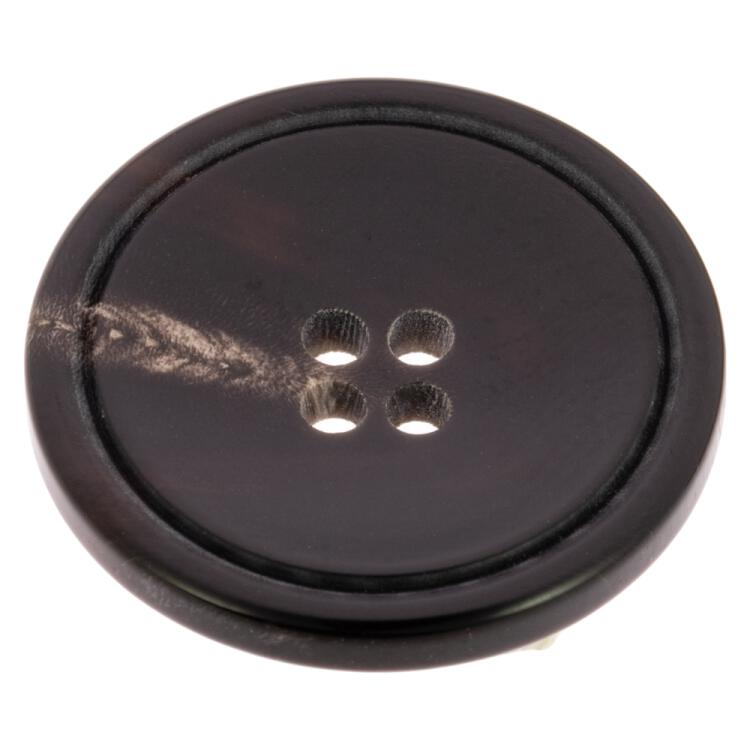 Klassischer Hornknopf in Schwarz mit schmalem Rand und schöner Maserung, leicht geschüsselt