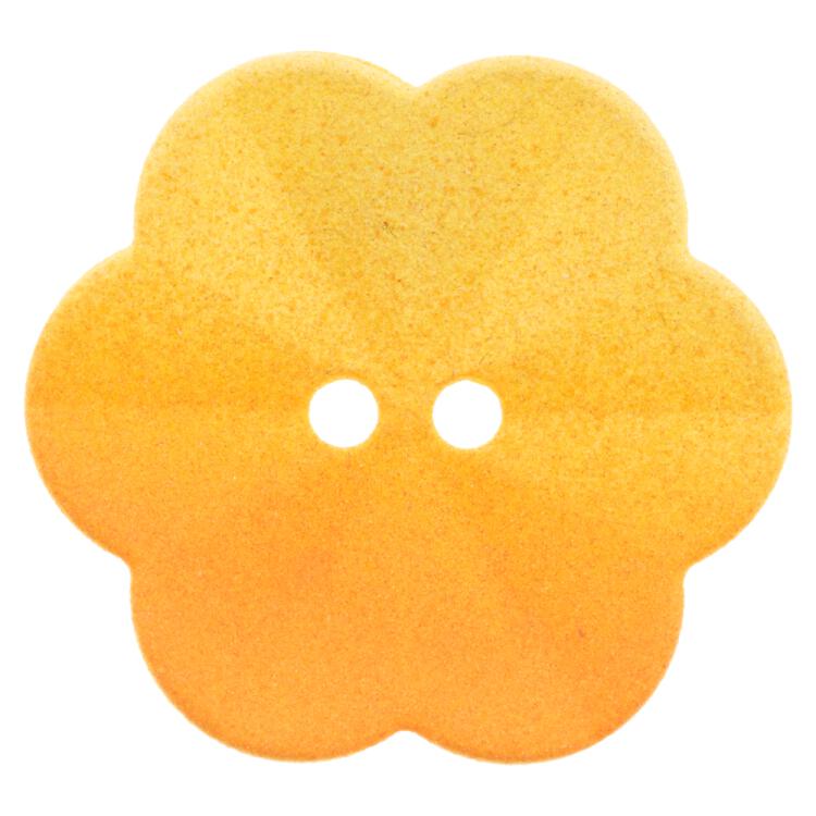 Blumenförmiger Kunststoffknopf in Veloursoptik gelb-orange 15mm