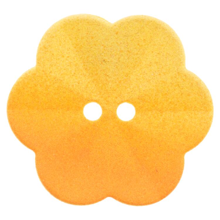 Blumenförmiger Kunststoffknopf in Veloursoptik gelb-orange 34mm