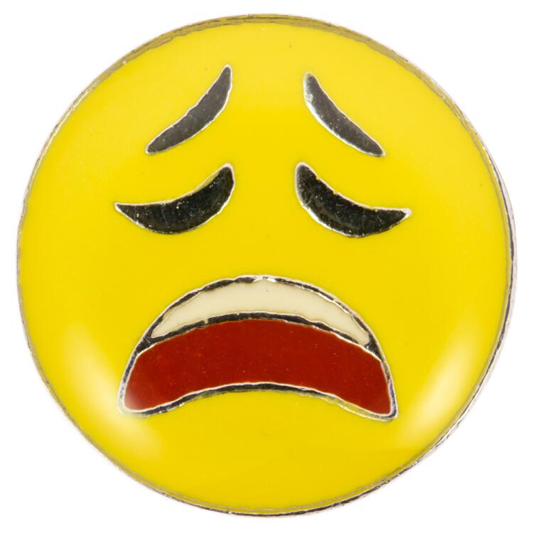 Smiley-Knopf (Emoji/Emoticon) - lustloses und trauriges Gesicht mit offenem Mund - "crying" 15mm