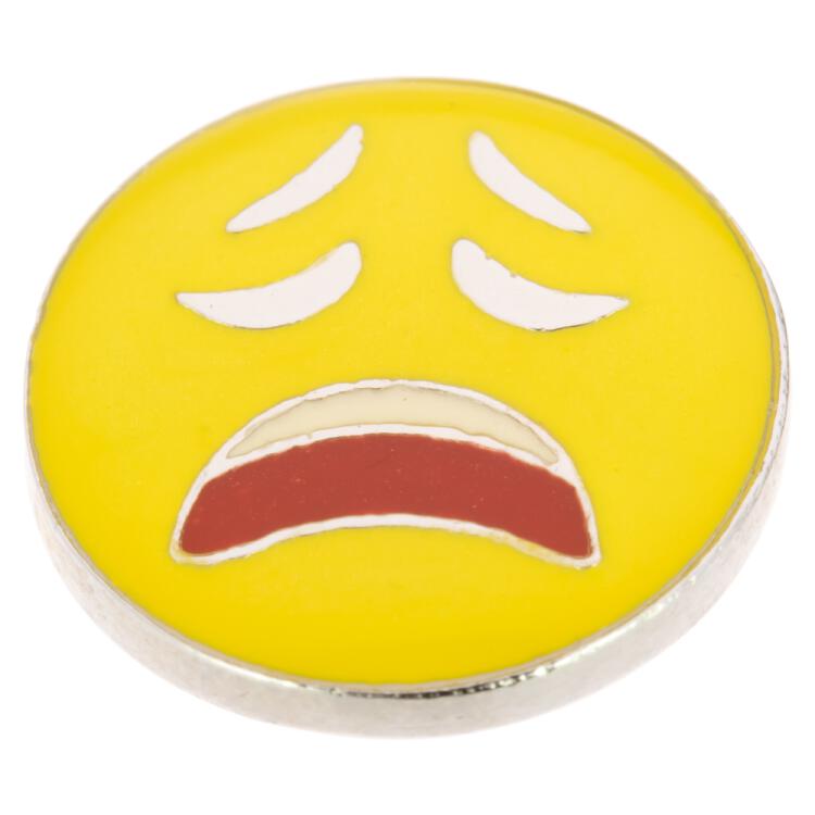Smiley-Knopf (Emoji/Emoticon) - lustloses und trauriges Gesicht mit offenem Mund - "crying" 15mm