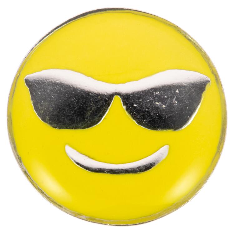 Smiley-Knopf (Emoji/Emoticon) - lächelndes Gesicht mit Sonnenbrille - "cool" 15mm