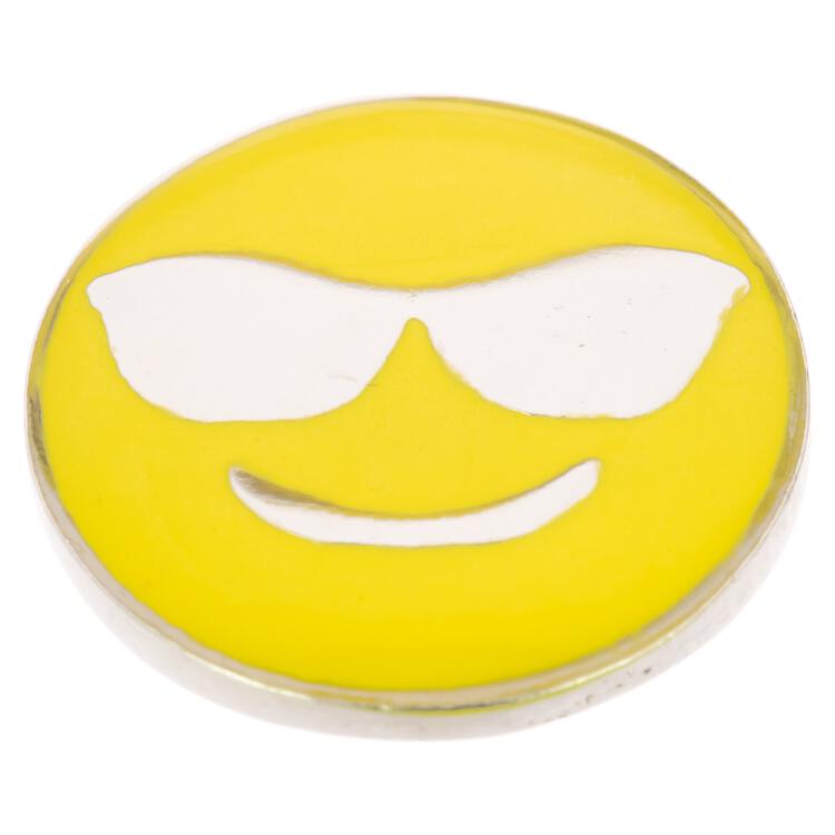 Smiley-Knopf (Emoji/Emoticon) - lächelndes Gesicht mit Sonnenbrille - "cool" 15mm
