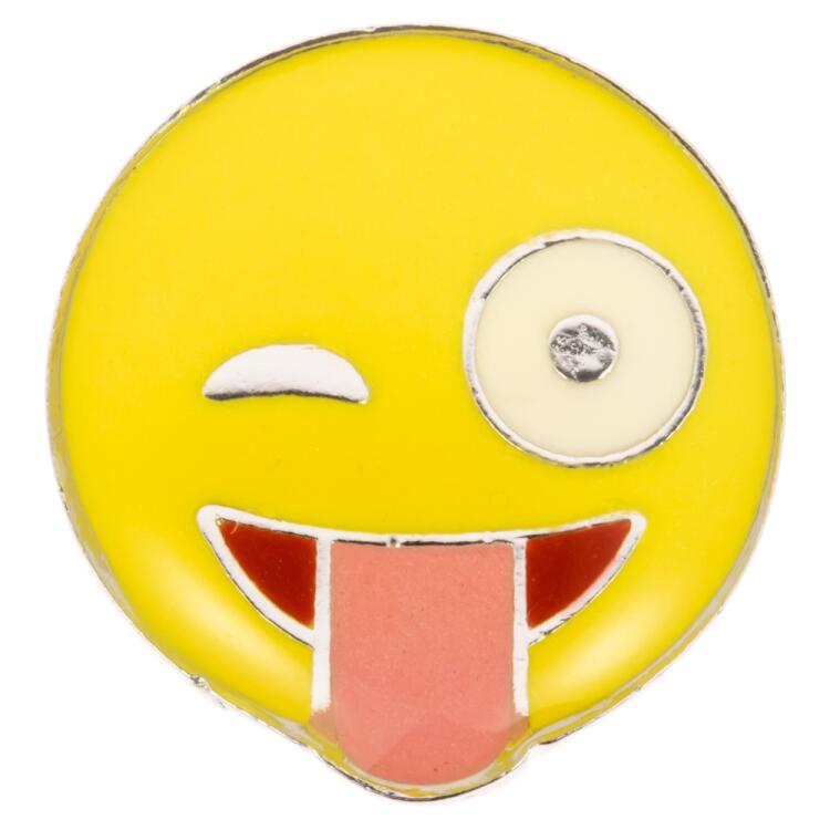 Smiley-Knopf (Emoji/Emoticon) - Gesicht mit herausgestreckter Zunge und zwinkerndem Auge - "frech" 15mm