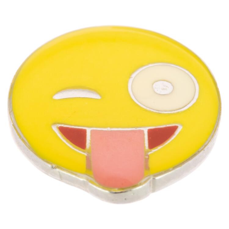 Smiley-Knopf (Emoji/Emoticon) - Gesicht mit herausgestreckter Zunge und zwinkerndem Auge - "frech" 15mm