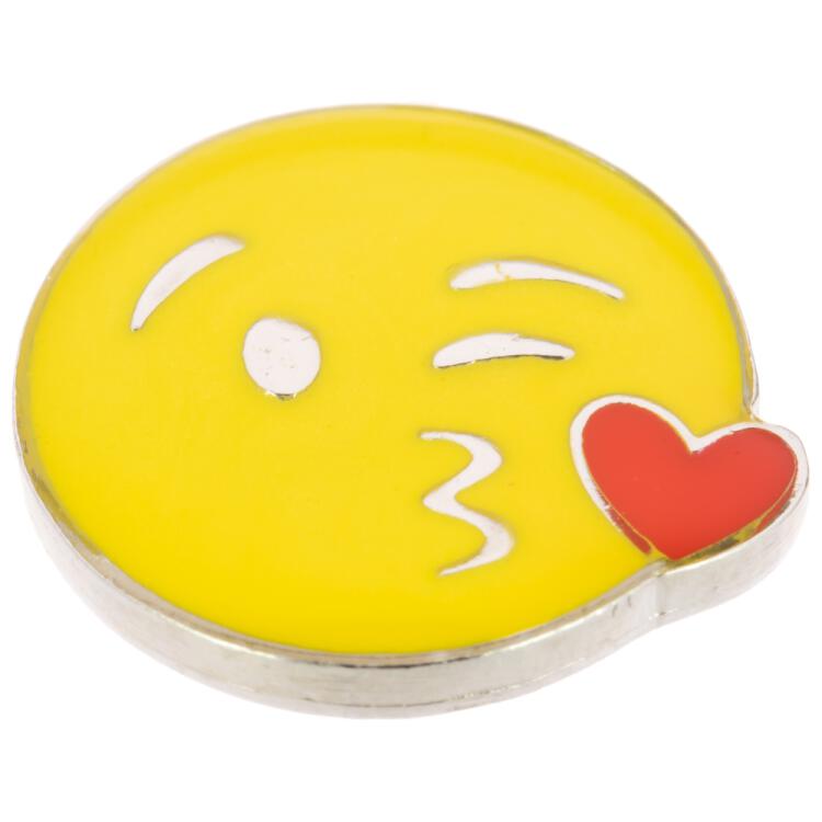 Smiley-Knopf (Emoji/Emoticon) - Gesicht sendet einen Kuss - "flirty" 15mm