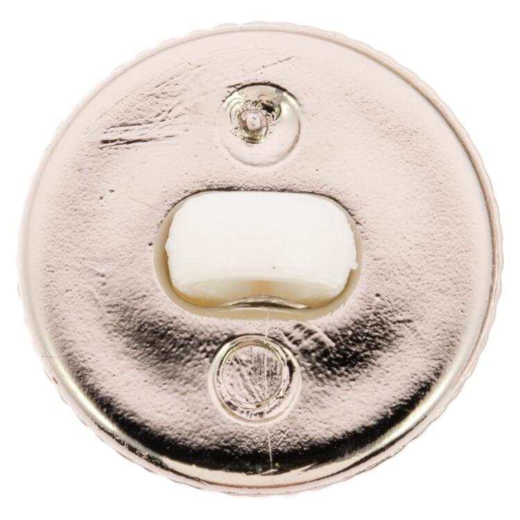 Klassischer Blusenknopf aus Kunststoff in Perlmuttweiß mit Silberrand 13mm