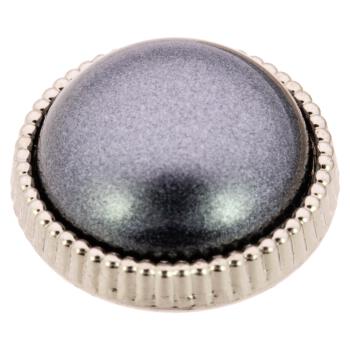 Klassischer Blusenknopf aus Kunststoff in Perlmuttgrau mit Silberrand