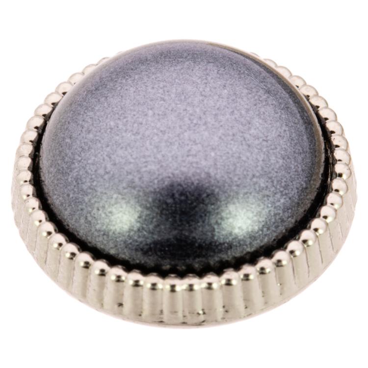 Klassischer Blusenknopf aus Kunststoff in Perlmuttgrau mit Silberrand 10mm