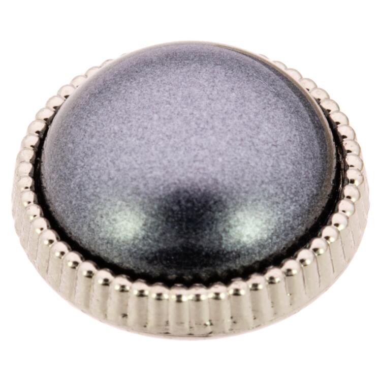 Klassischer Blusenknopf aus Kunststoff in Perlmuttgrau mit Silberrand 13mm