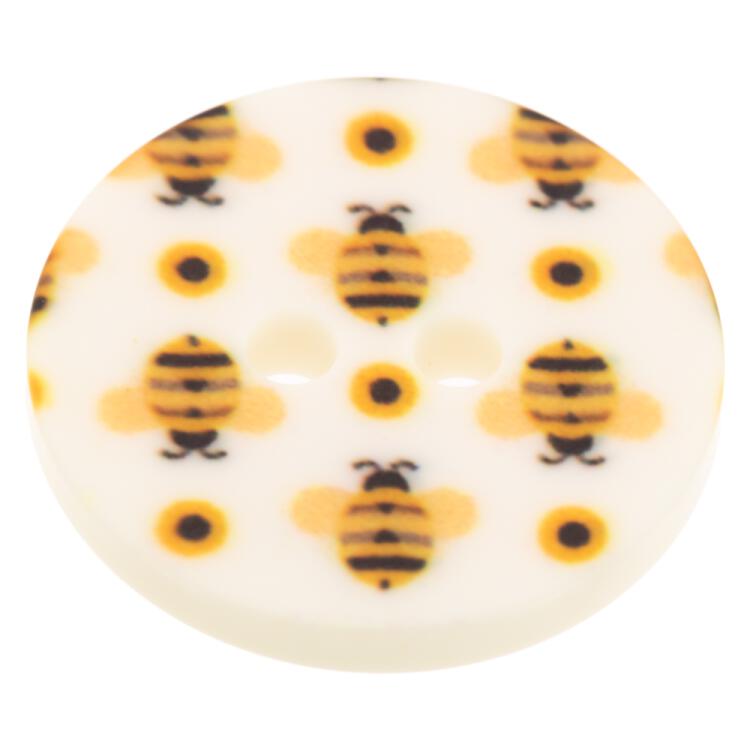 Kinderknopf aus Kunststoff in Weiß mit Bienenmotiv