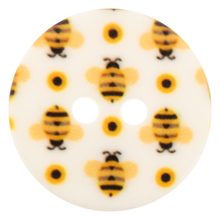 Kinderknopf aus Kunststoff in Weiß mit Bienenmotiv 13mm