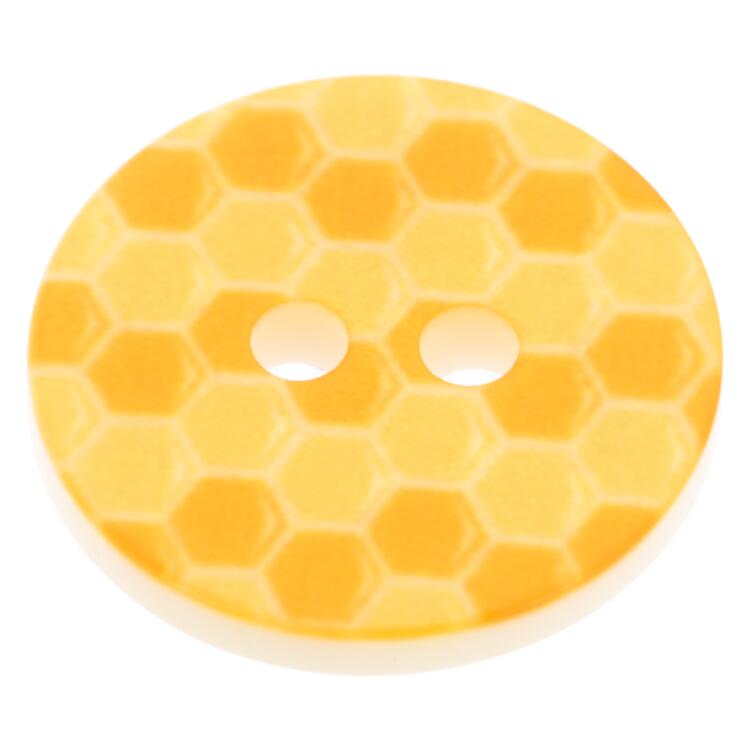 Kinderknopf aus Kunststoff mit Bienenwabenmotiv in Gelb-Orange 13mm