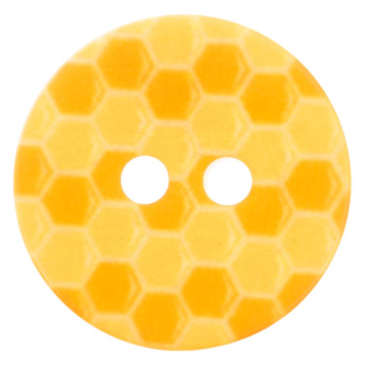 Kinderknopf aus Kunststoff mit Bienenwabenmotiv in Gelb-Orange 13mm