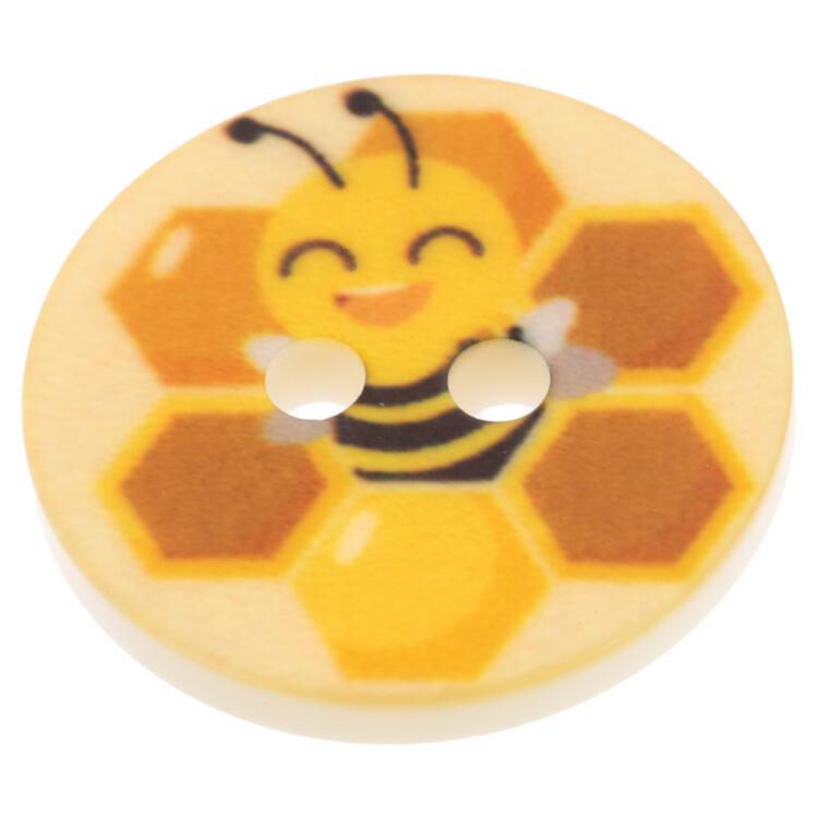 Kinderknopf aus Kunststoff mit Printmotiv Honig und Biene in Gelb