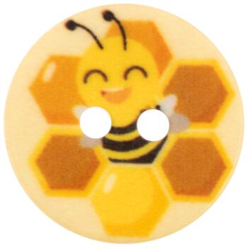 Kinderknopf aus Kunststoff mit Printmotiv Honig und Biene in Gelb