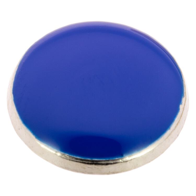 Blusenknopf aus Metall in Silber mit blauem Kern 8mm