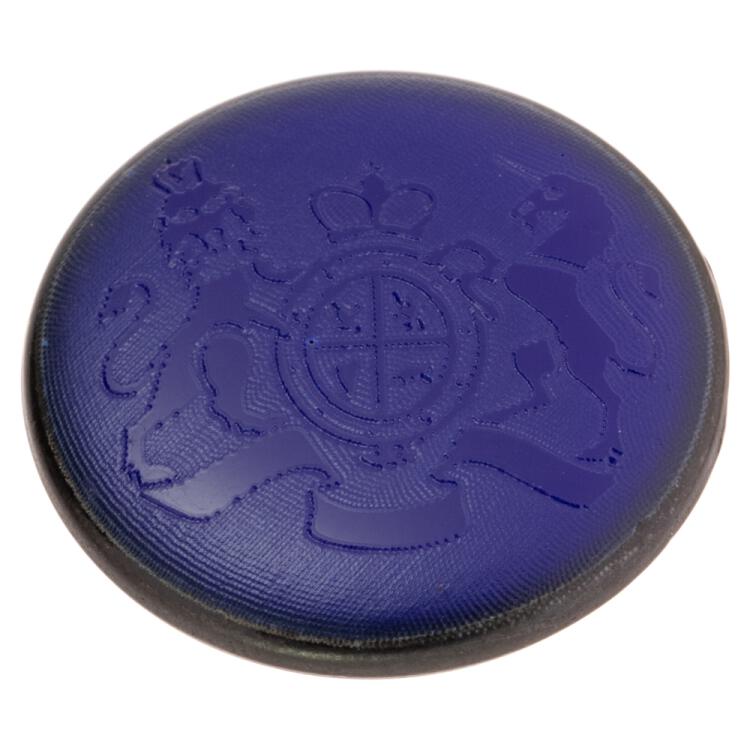 Edler Wappenknopf - schwarze Metallfassung mit Kunststoffeinlage in Royalblau 23mm