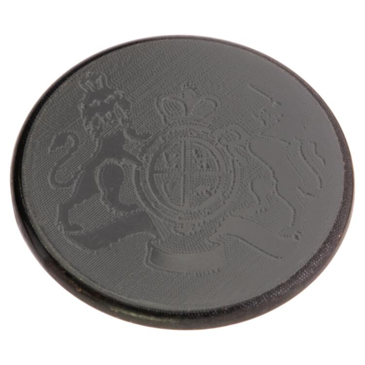 Edler Wappenknopf - schwarze Metallfassung mit Kunststoffeinlage in Grau 15mm