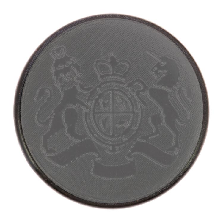 Edler Wappenknopf - schwarze Metallfassung mit Kunststoffeinlage in Grau 15mm