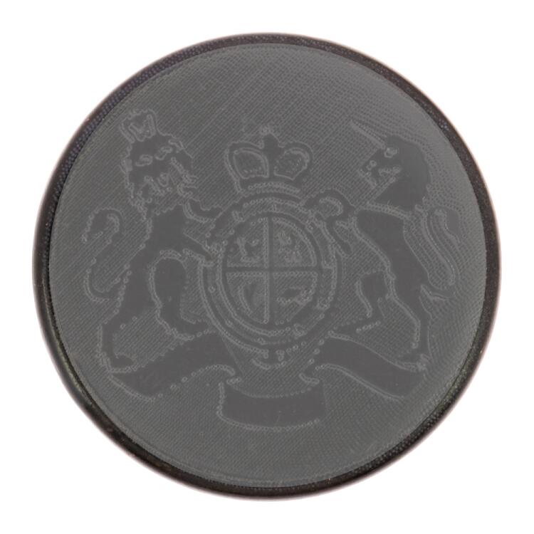 Edler Wappenknopf - schwarze Metallfassung mit Kunststoffeinlage in Grau 23mm