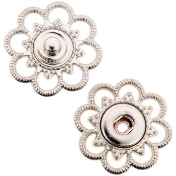 Blumenförmiger Druckknopf aus Metall in Silber